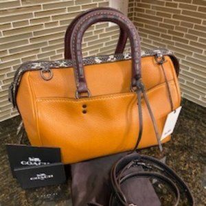 Coach Rogue Snakeskin Butterscotch Leather Satchel